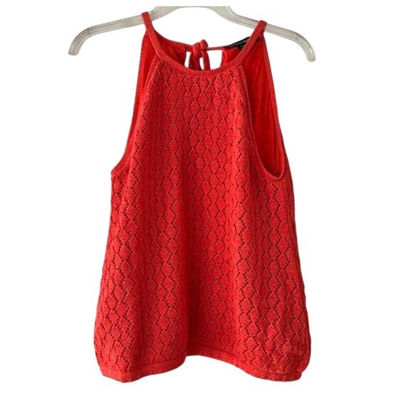 Boston Proper Coral Crochet Halter Top Size M Lined - Picture 1 of 16